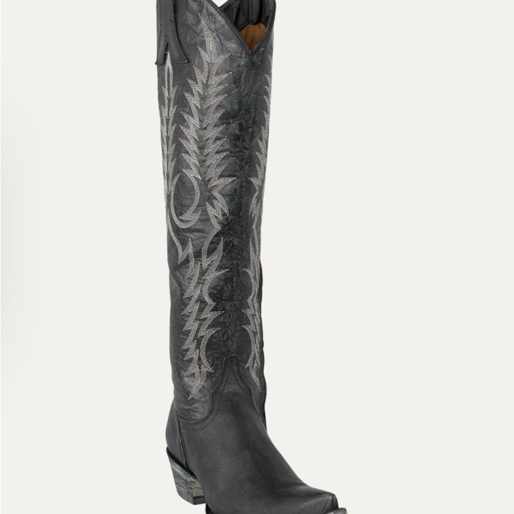 Old Gringo Black Leather Knee-High Western Boots with Silver Stitching